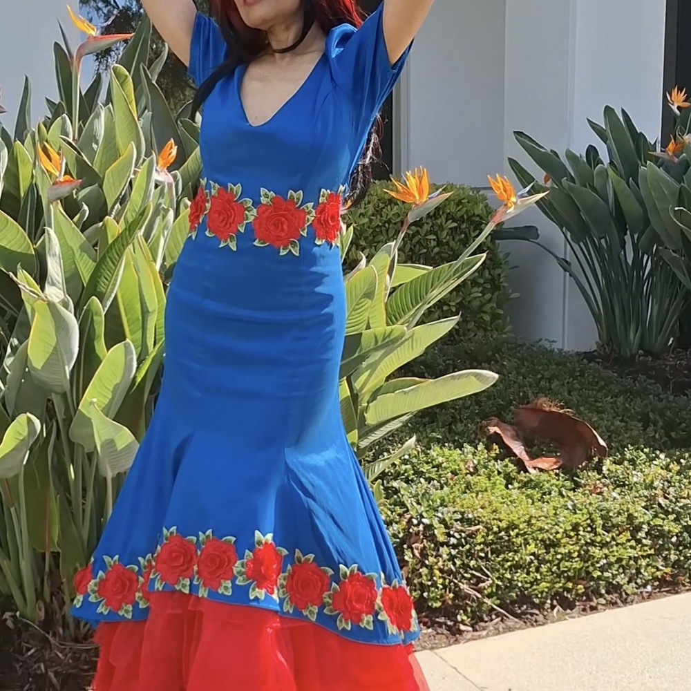 Blue and Red Floral Dress